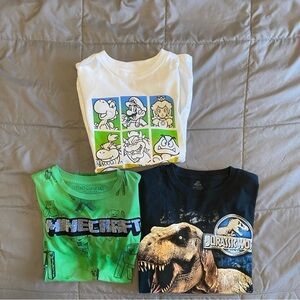 Lot of 3 Boys L-XL (12-18/20) Shirts Minecraft Super Mario Peach Jurassic World